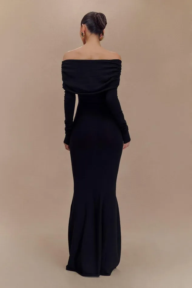 Women Meshki Dresses Georgiana Off Shoulder Knit Midi Dress 8211 Black