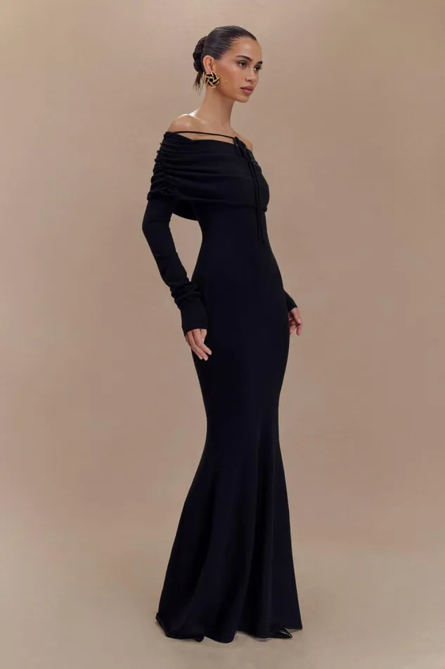 Women Meshki Dresses Georgiana Off Shoulder Knit Midi Dress 8211 Black