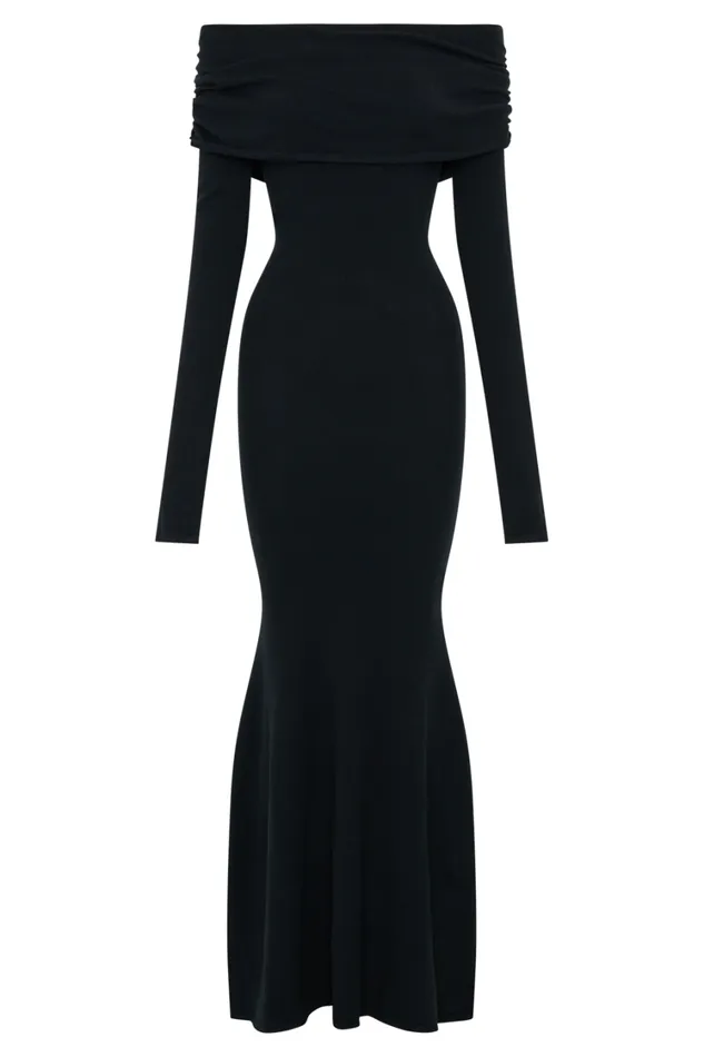 Women Meshki Dresses Georgiana Off Shoulder Knit Midi Dress 8211 Black