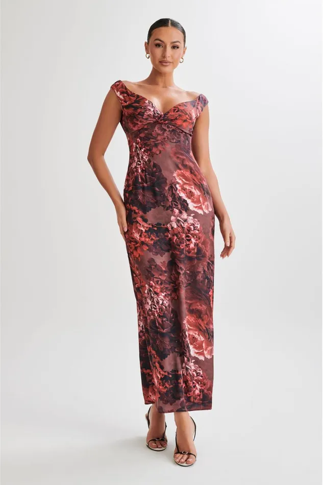 Women Meshki Dresses Giavanni Off Shoulder Maxi Dress 8211 Peony Print