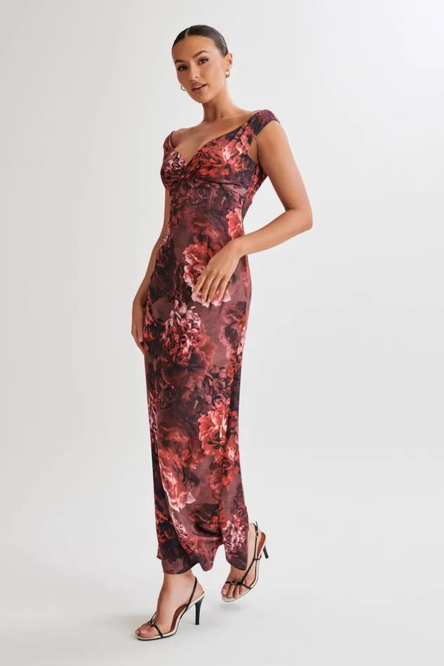 Women Meshki Dresses Giavanni Off Shoulder Maxi Dress 8211 Peony Print