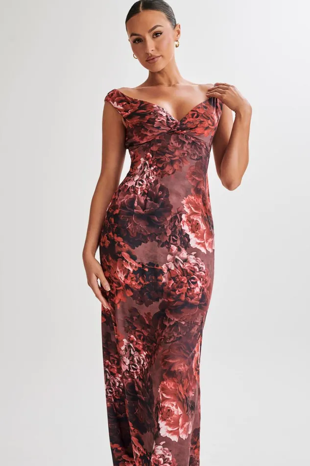 Women Meshki Dresses Giavanni Off Shoulder Maxi Dress 8211 Peony Print