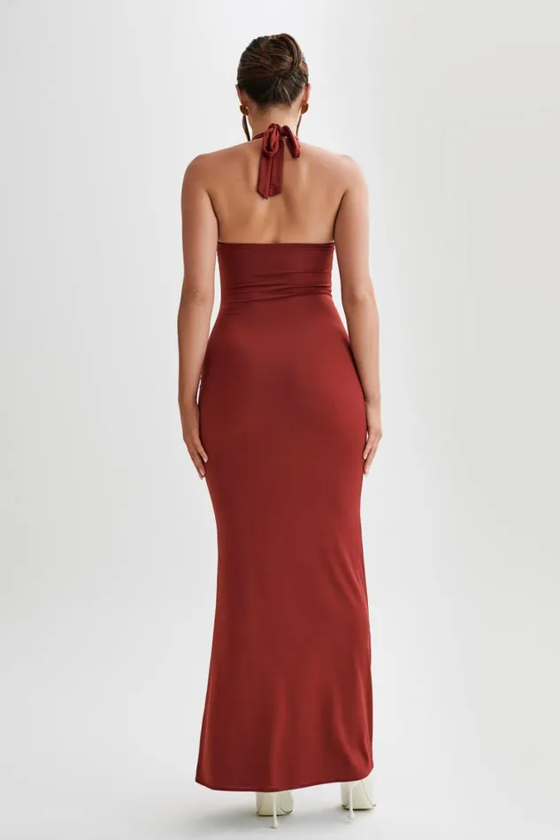 Women Meshki Dresses Ginevra Slinky Halter Maxi Dress 8211 Cherry Red