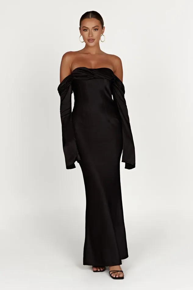 Women Meshki Dresses Giselle Off Shoulder Cowl Neck Maxi Dress 8211 Black