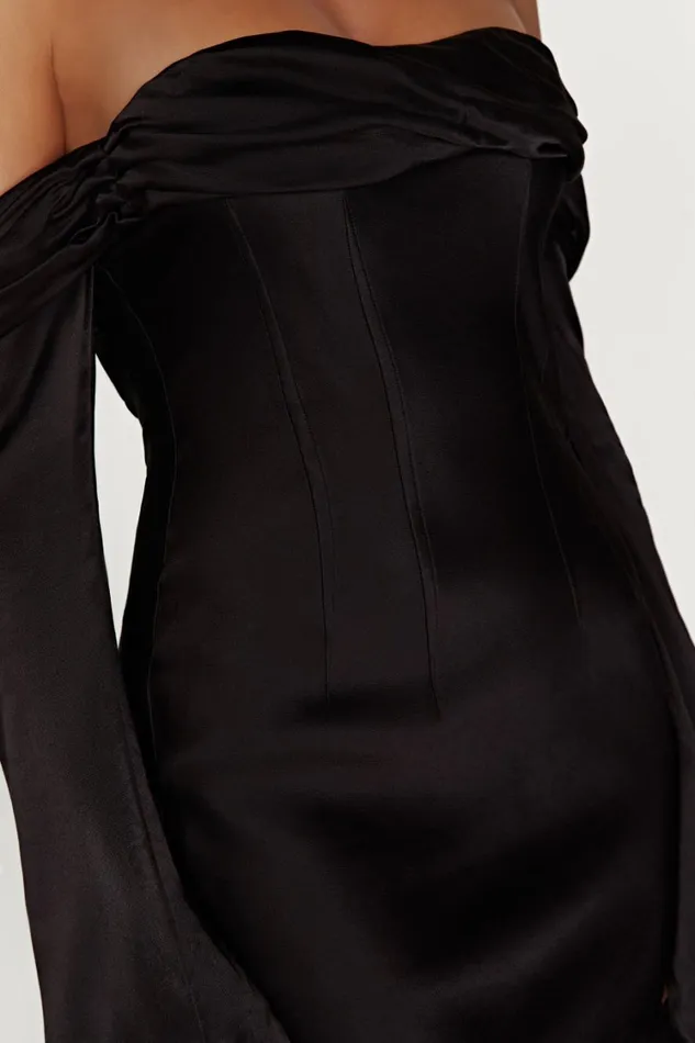 Women Meshki Dresses Giselle Off Shoulder Cowl Neck Maxi Dress 8211 Black