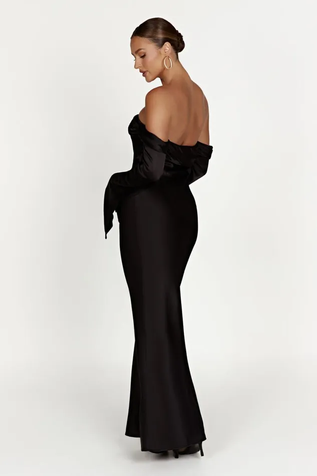 Women Meshki Dresses Giselle Off Shoulder Cowl Neck Maxi Dress 8211 Black