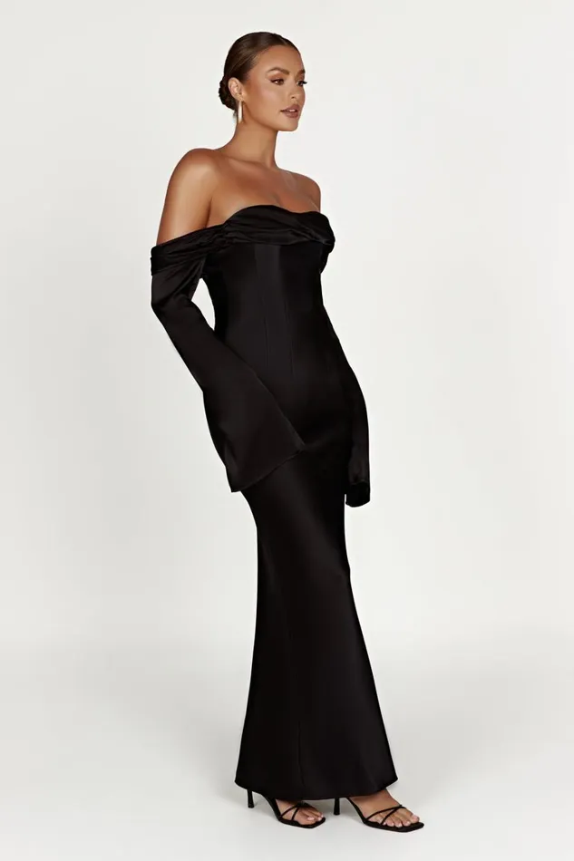 Women Meshki Dresses Giselle Off Shoulder Cowl Neck Maxi Dress 8211 Black