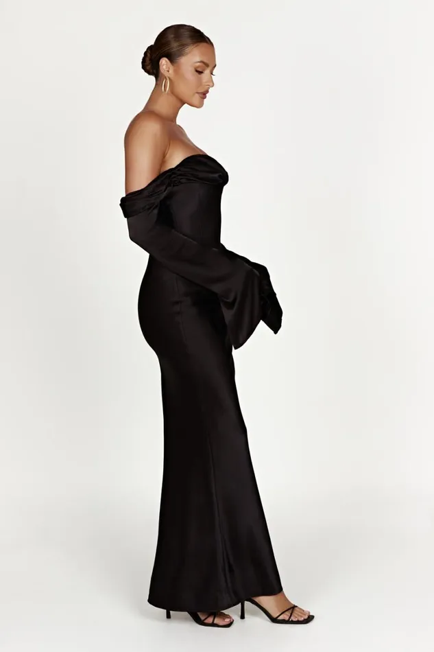 Women Meshki Dresses Giselle Off Shoulder Cowl Neck Maxi Dress 8211 Black