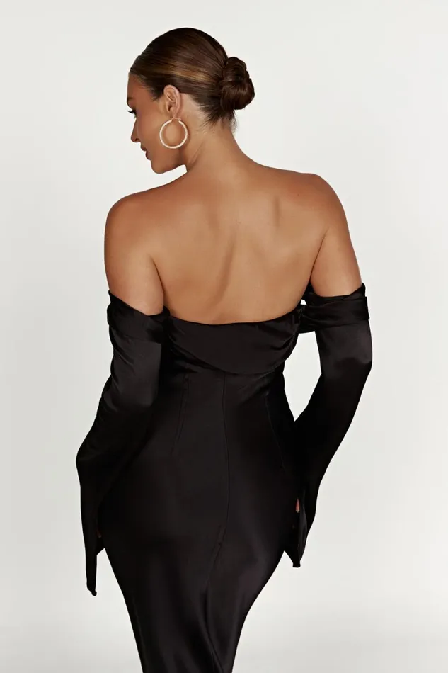 Women Meshki Dresses Giselle Off Shoulder Cowl Neck Maxi Dress 8211 Black