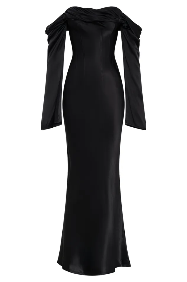 Women Meshki Dresses Giselle Off Shoulder Cowl Neck Maxi Dress 8211 Black