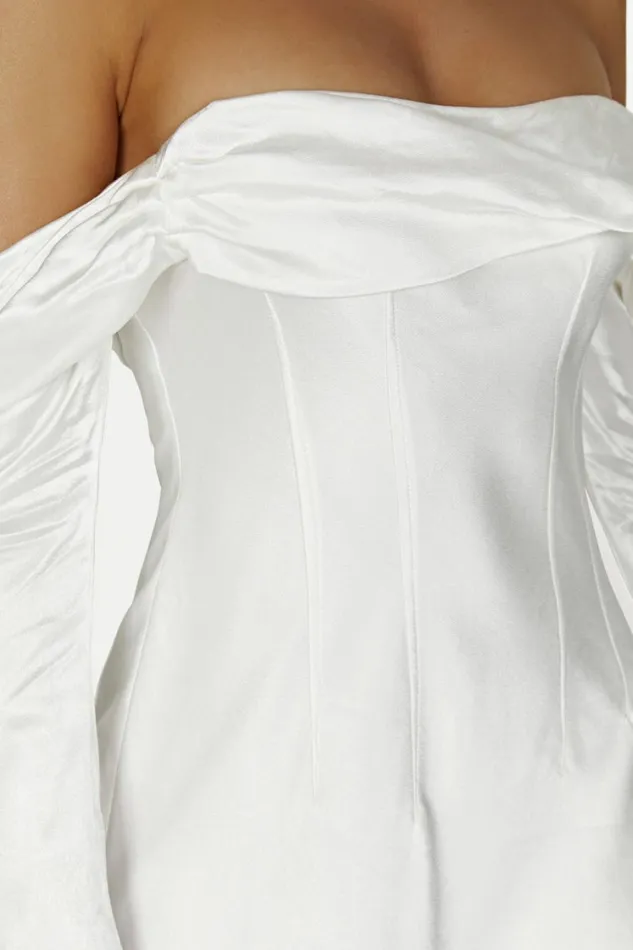 Women Meshki Dresses Giselle Off Shoulder Satin Mini Dress 8211 White