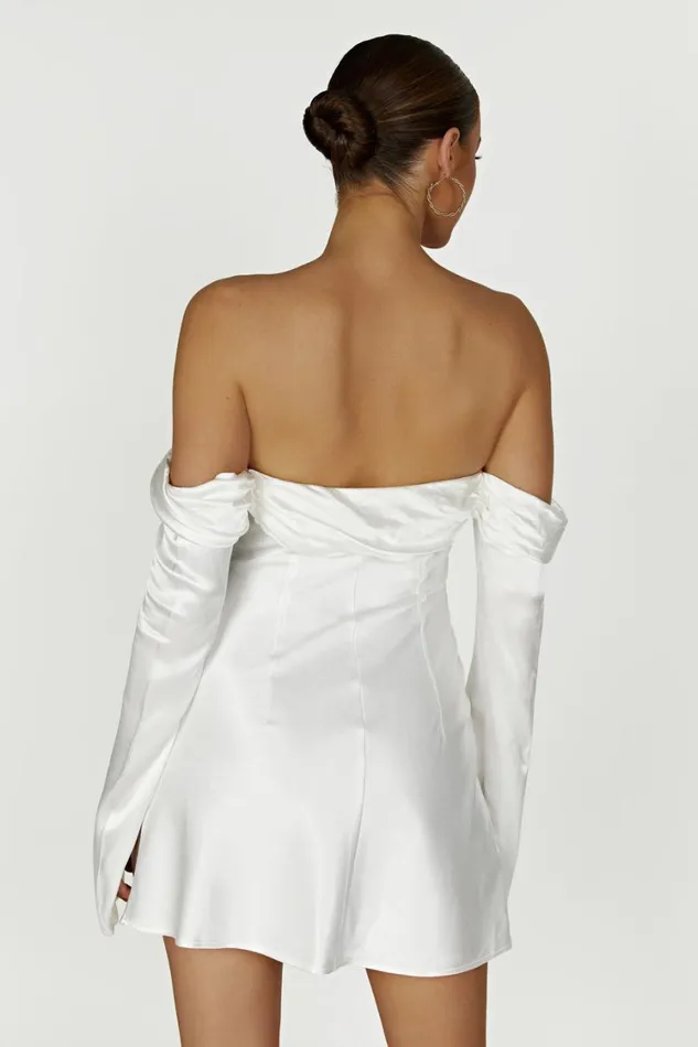 Women Meshki Dresses Giselle Off Shoulder Satin Mini Dress 8211 White