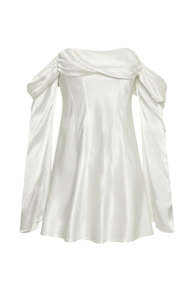 Women Meshki Dresses Giselle Off Shoulder Satin Mini Dress 8211 White