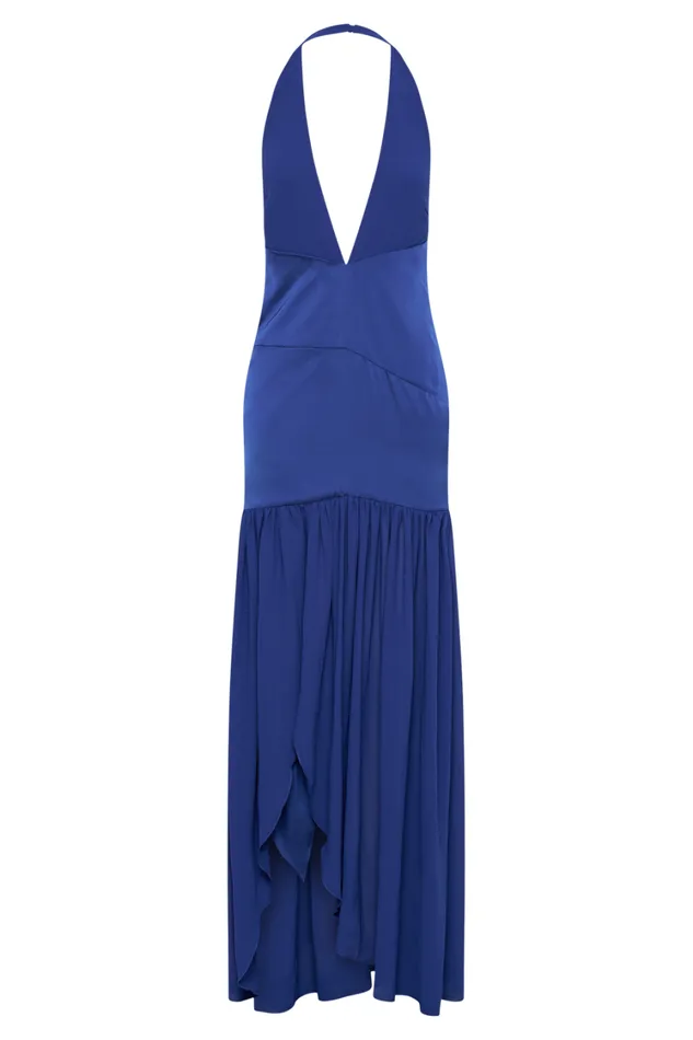 Women Meshki Dresses Graziana Satin Chiffon Plunge Maxi Dress 8211 Cobalt Blue
