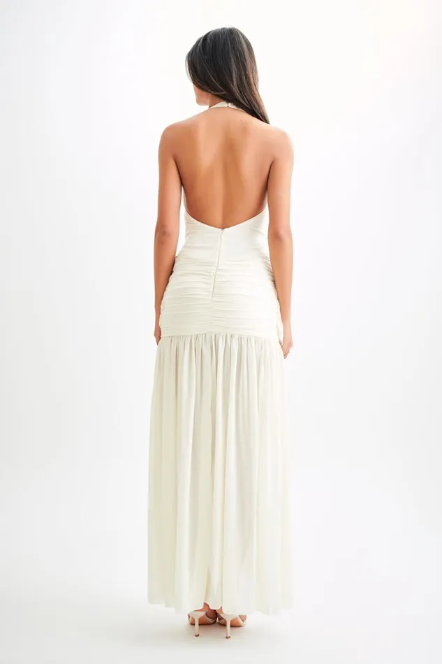 Women Meshki Dresses Graziana Satin Chiffon Plunge Maxi Dress 8211 Ivory