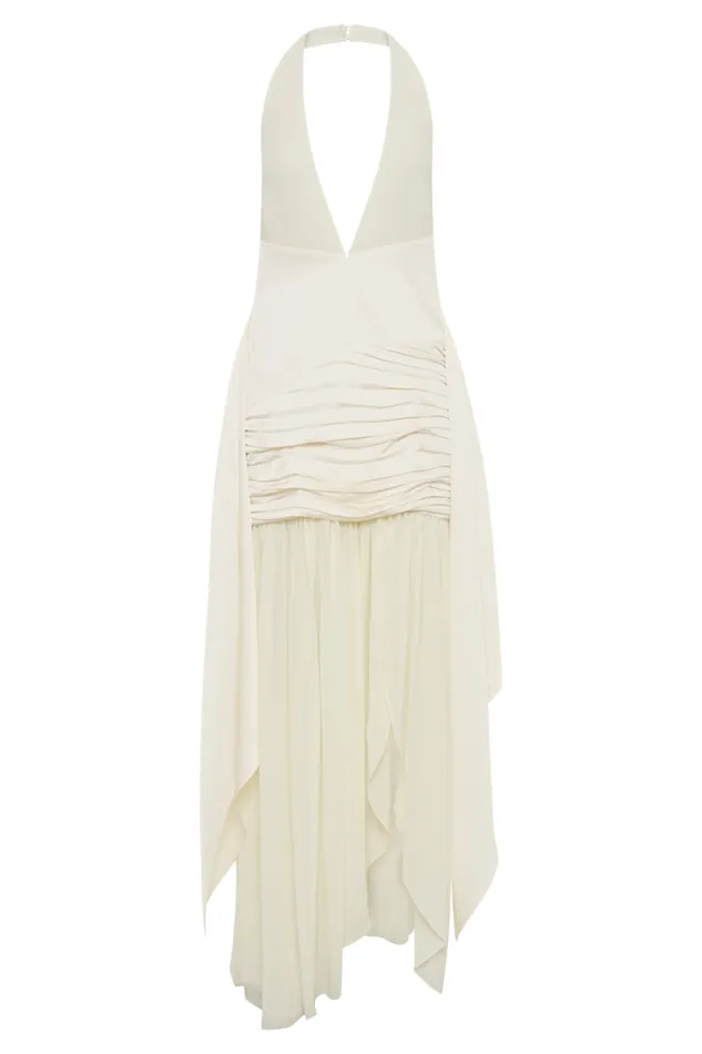 Women Meshki Dresses Graziana Satin Chiffon Plunge Maxi Dress 8211 Ivory
