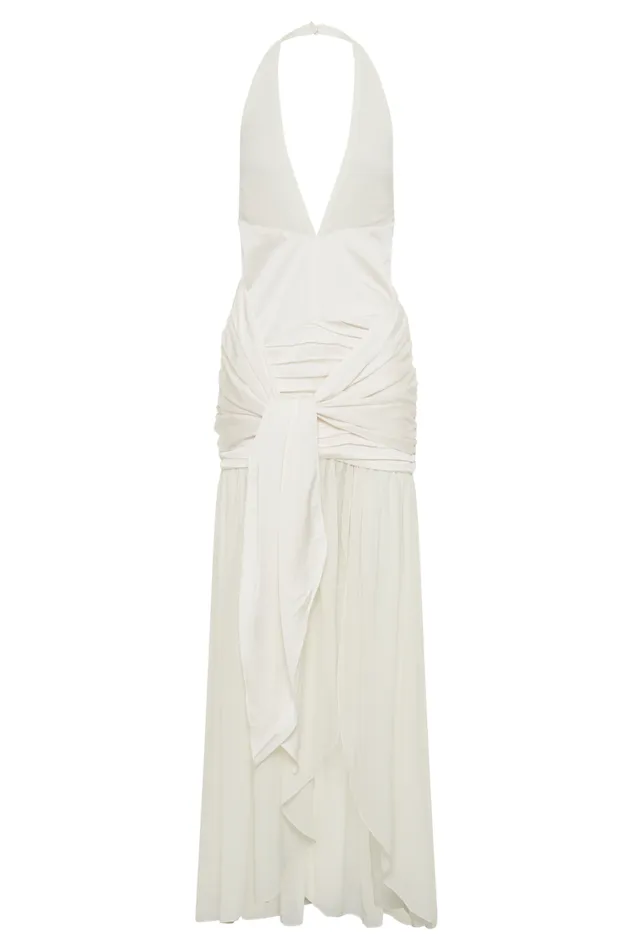 Women Meshki Dresses Graziana Satin Chiffon Plunge Maxi Dress 8211 Ivory