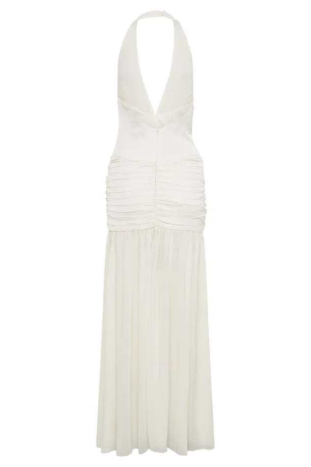 Women Meshki Dresses Graziana Satin Chiffon Plunge Maxi Dress 8211 Ivory