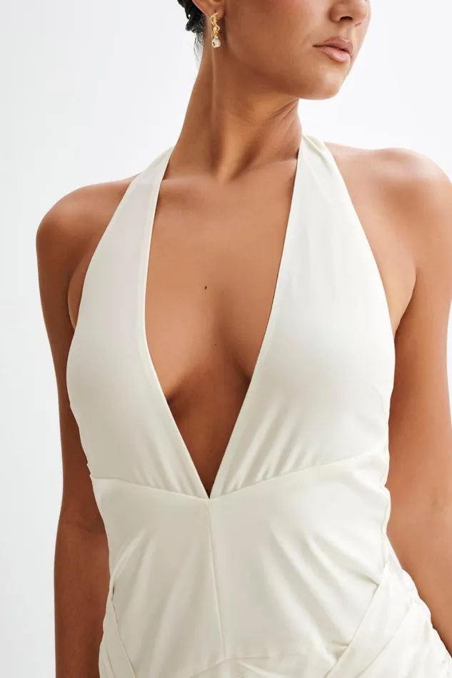 Women Meshki Dresses Graziana Satin Chiffon Plunge Maxi Dress 8211 Ivory