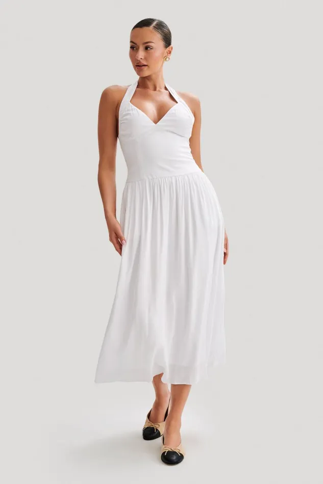 Women Meshki Dresses Harriette Halter Midi Dress 8211 White