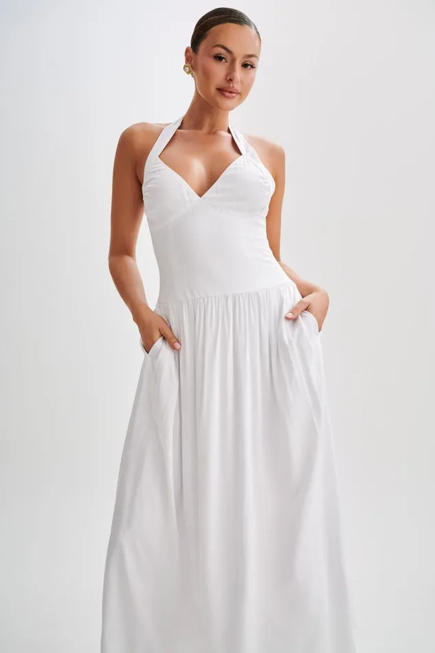 Women Meshki Dresses Harriette Halter Midi Dress 8211 White