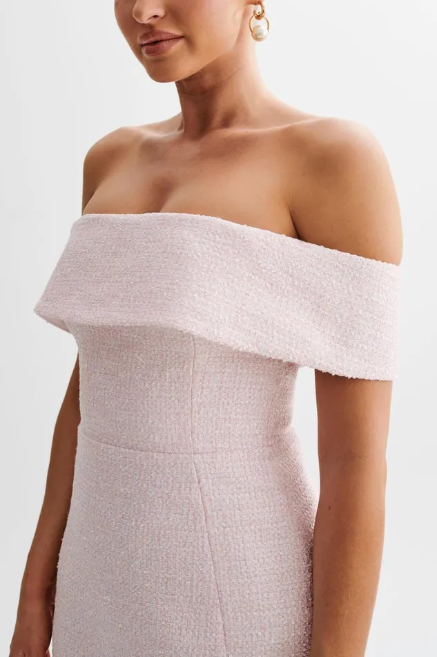 Women Meshki Dresses Helena Tweed Off Shoulder Mini Dress 8211 Pink
