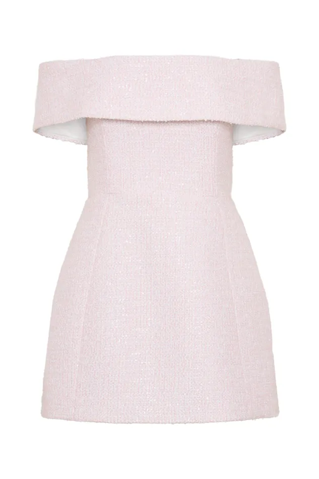 Women Meshki Dresses Helena Tweed Off Shoulder Mini Dress 8211 Pink