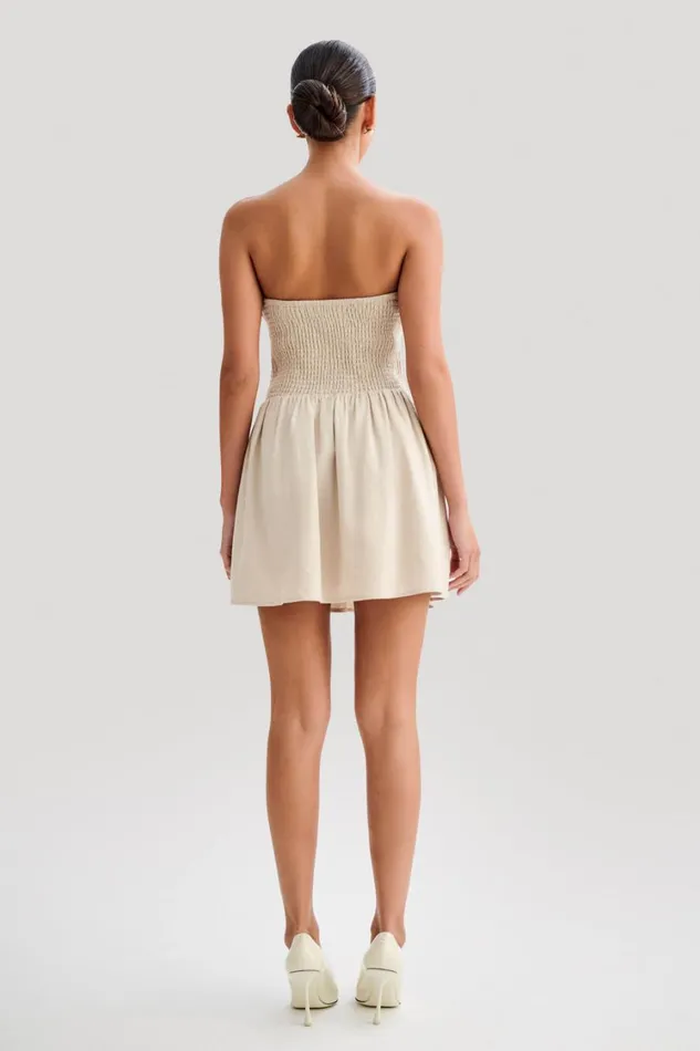 Women Meshki Dresses Holland Linen Shirring Mini Dress 8211 Natural