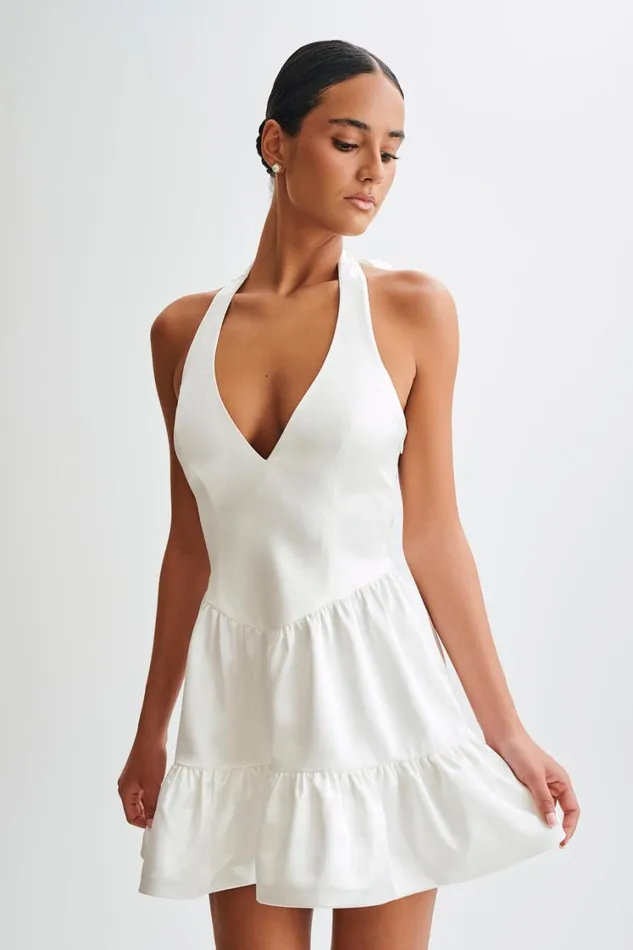Women Meshki Dresses Holly Satin Structured Halter Mini Dress 8211 White