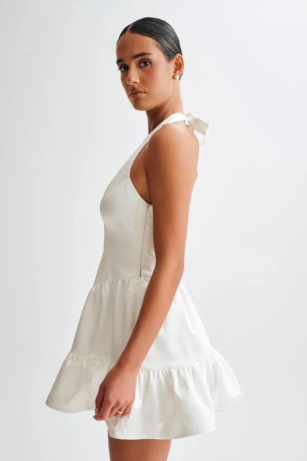 Women Meshki Dresses Holly Satin Structured Halter Mini Dress 8211 White
