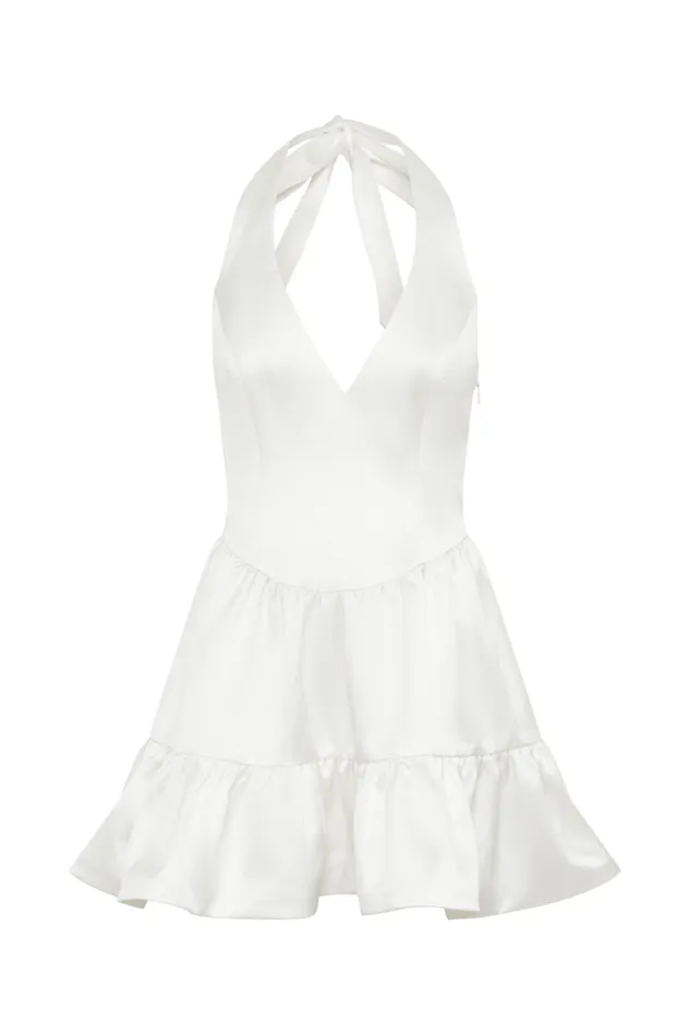 Women Meshki Dresses Holly Satin Structured Halter Mini Dress 8211 White