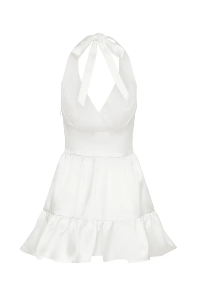 Women Meshki Dresses Holly Satin Structured Halter Mini Dress 8211 White