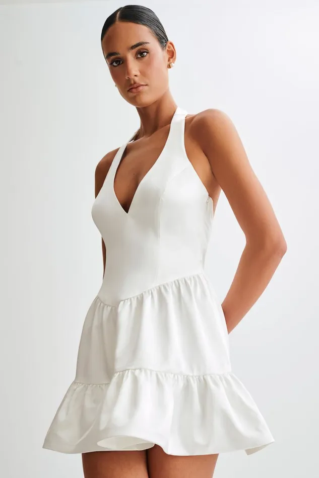 Women Meshki Dresses Holly Satin Structured Halter Mini Dress 8211 White