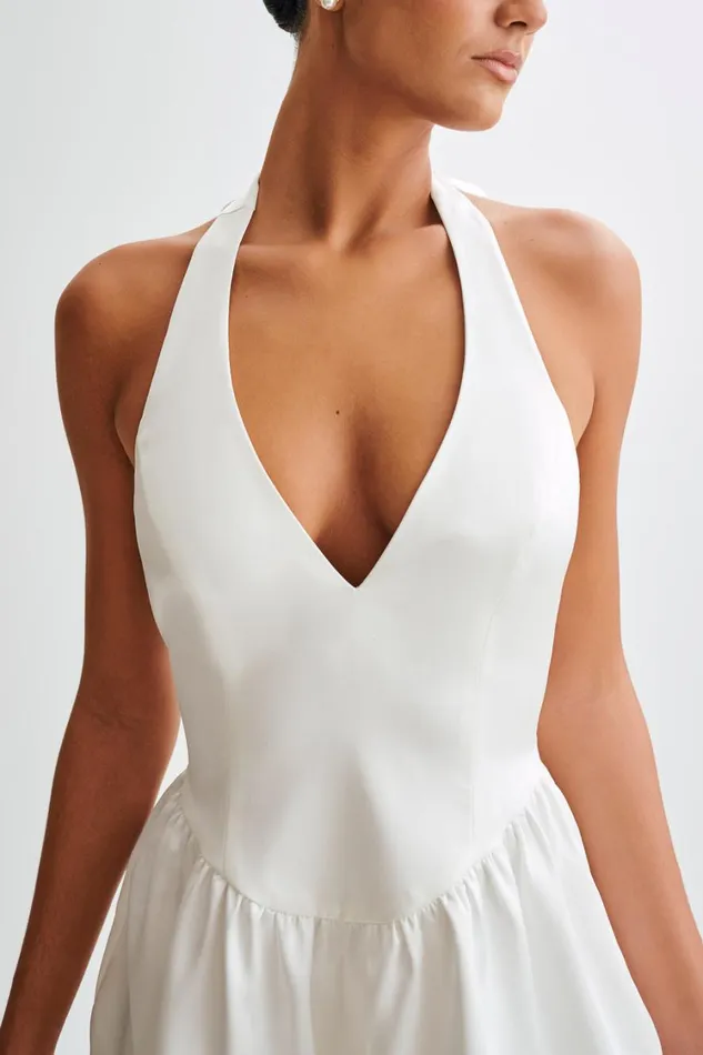 Women Meshki Dresses Holly Satin Structured Halter Mini Dress 8211 White