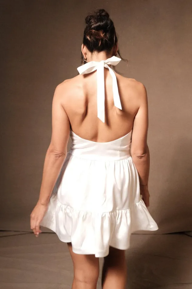 Women Meshki Dresses Holly Satin Structured Halter Mini Dress 8211 White