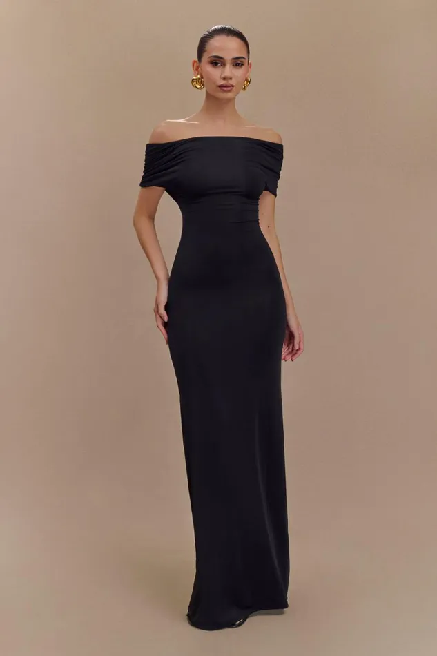Women Meshki Dresses Imogen Off Shoulder Slinky Maxi Dress 8211 Black