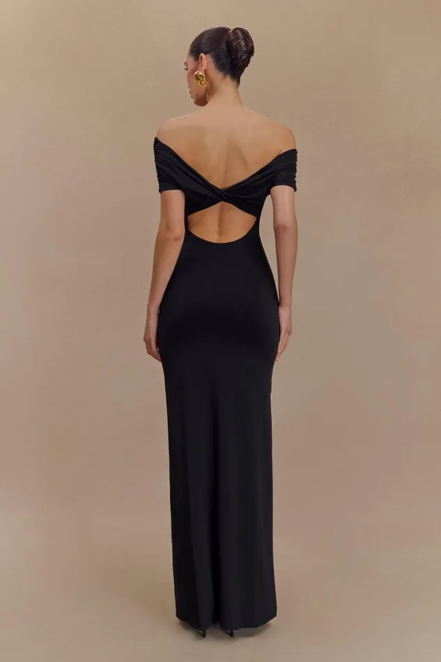 Women Meshki Dresses Imogen Off Shoulder Slinky Maxi Dress 8211 Black