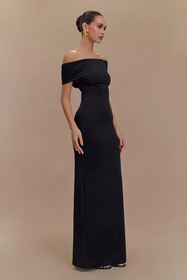 Women Meshki Dresses Imogen Off Shoulder Slinky Maxi Dress 8211 Black
