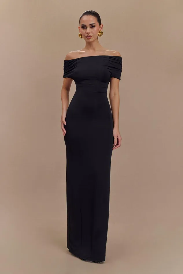 Women Meshki Dresses Imogen Off Shoulder Slinky Maxi Dress 8211 Black