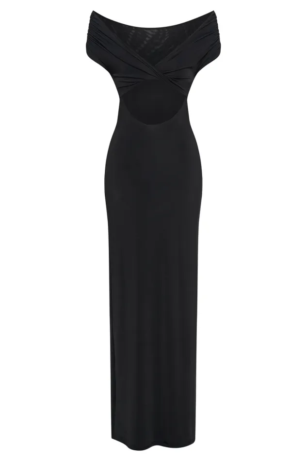 Women Meshki Dresses Imogen Off Shoulder Slinky Maxi Dress 8211 Black