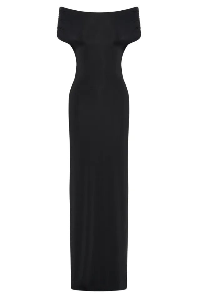 Women Meshki Dresses Imogen Off Shoulder Slinky Maxi Dress 8211 Black