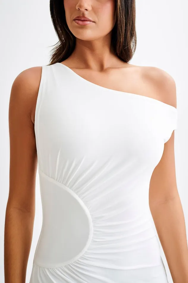 Women Meshki Dresses Irving Off Shoulder Slinky Mini Dress 8211 Ivory