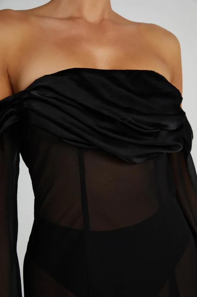 Women Meshki Dresses Ivanna Off Shoulder Chiffon Maxi Dress 8211 Black