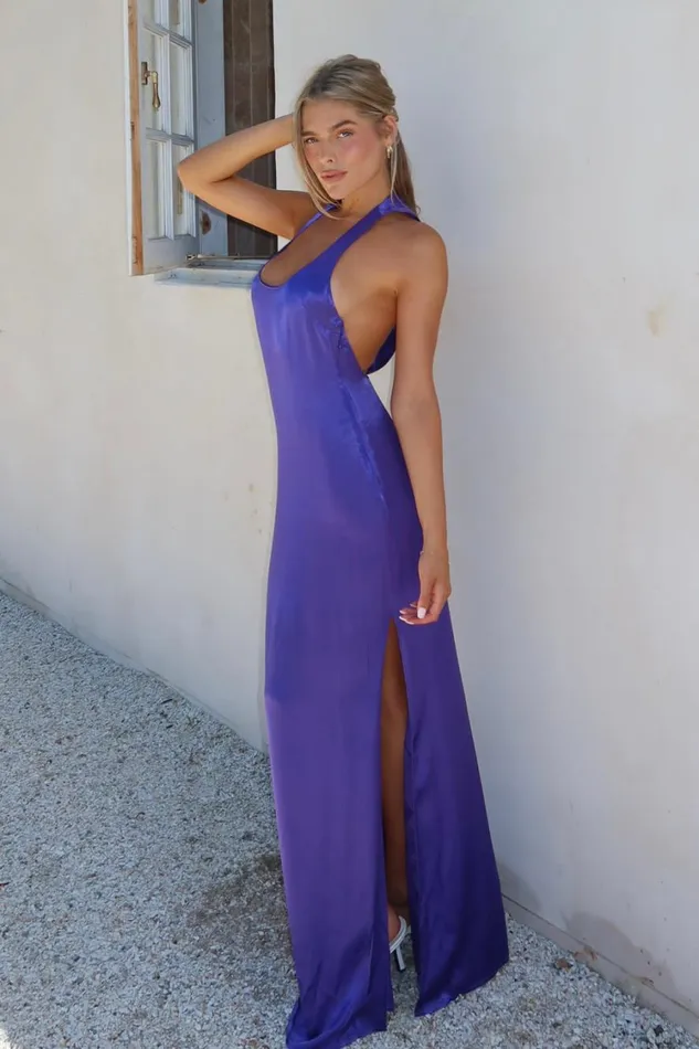 Women Meshki Dresses Jacquelyn Racerback Maxi Dress 8211 Deep Purple
