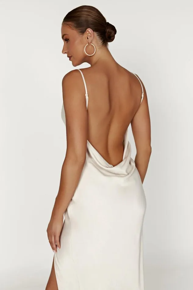 Women Meshki Dresses Jade Cowl Neck Backless Maxi Dress 8211 Bone