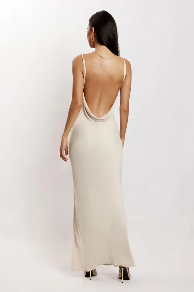 Women Meshki Dresses Jade Cowl Neck Backless Maxi Dress 8211 Bone