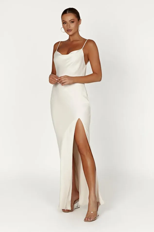 Women Meshki Dresses Jade Cowl Neck Backless Maxi Dress 8211 Bone