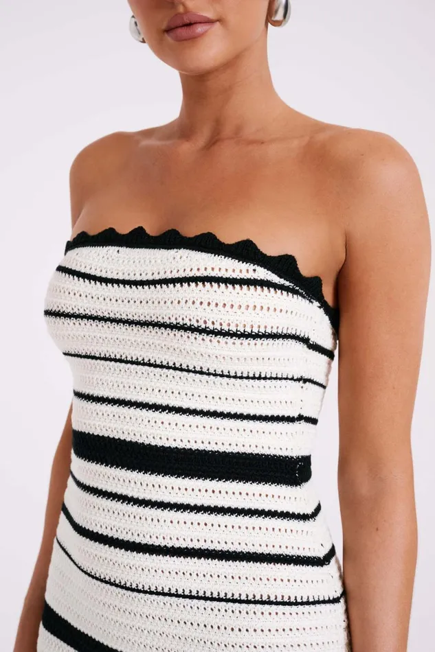 Women Meshki Dresses Jenni Contrast Crochet Knit Mini Dress 8211 BlackWhite