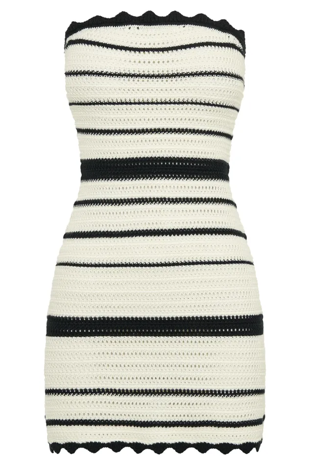 Women Meshki Dresses Jenni Contrast Crochet Knit Mini Dress 8211 BlackWhite