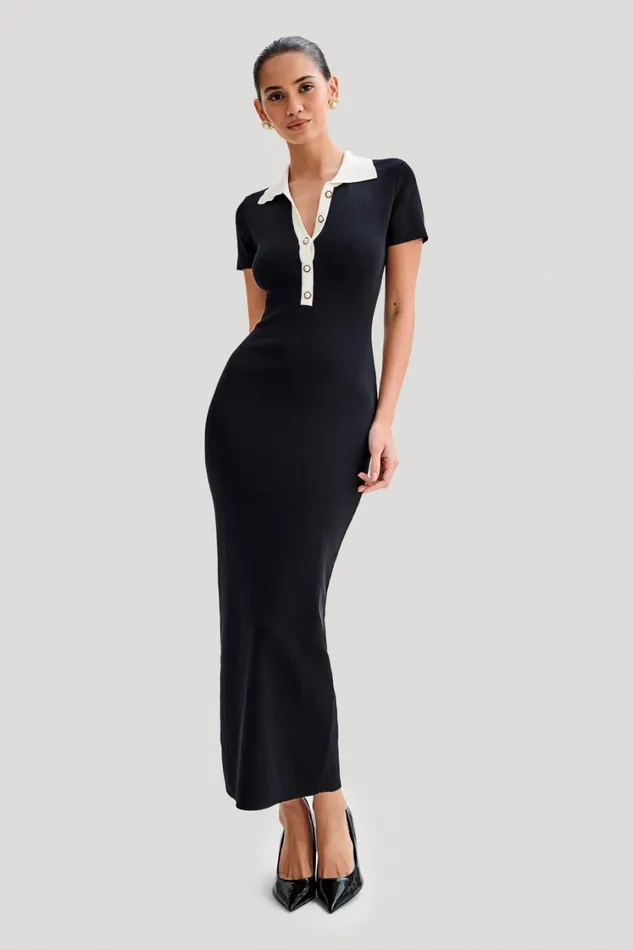 Women Meshki Dresses Jessamine Collared Contrast Maxi Dress 8211 Black